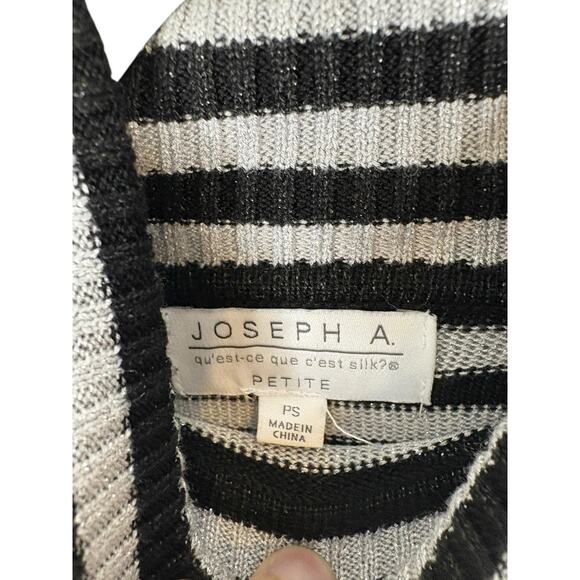 Joseph A Turtleneck Sweater Pullover Striped Metallic Statement Black Silver PS - Picture 5 of 7
